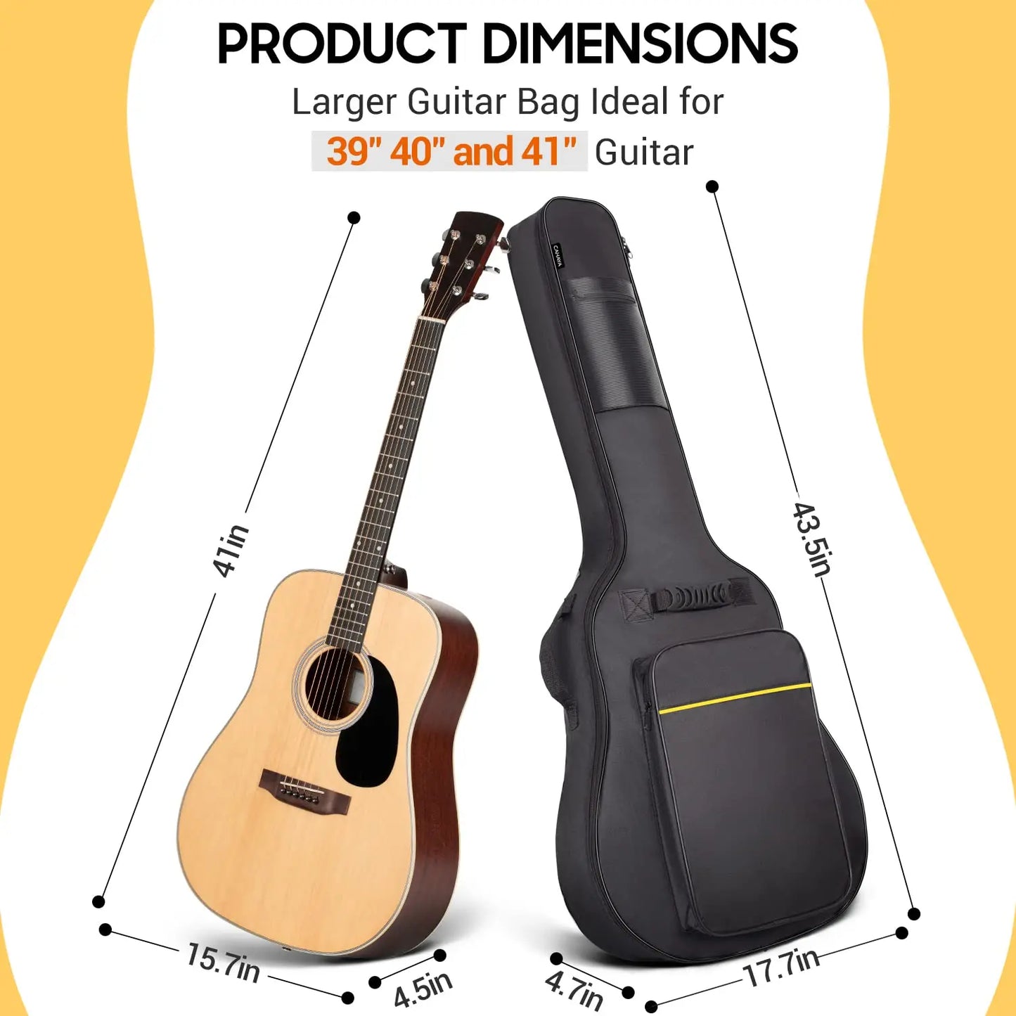 Acoustic Guitar Gig Bag 41 Inch 0.25 Inch Sponge Padding Water Resistent Dual Adjustable Shoulder Strap Guitar Case