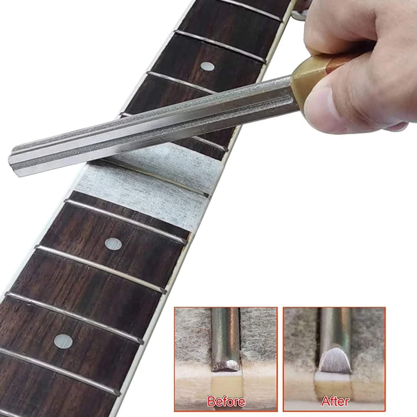 Miwayer Diamond guitar fret file, extra narrow, medium and wide accessory, 4 edges with 2 pieces of fingerboard protector
