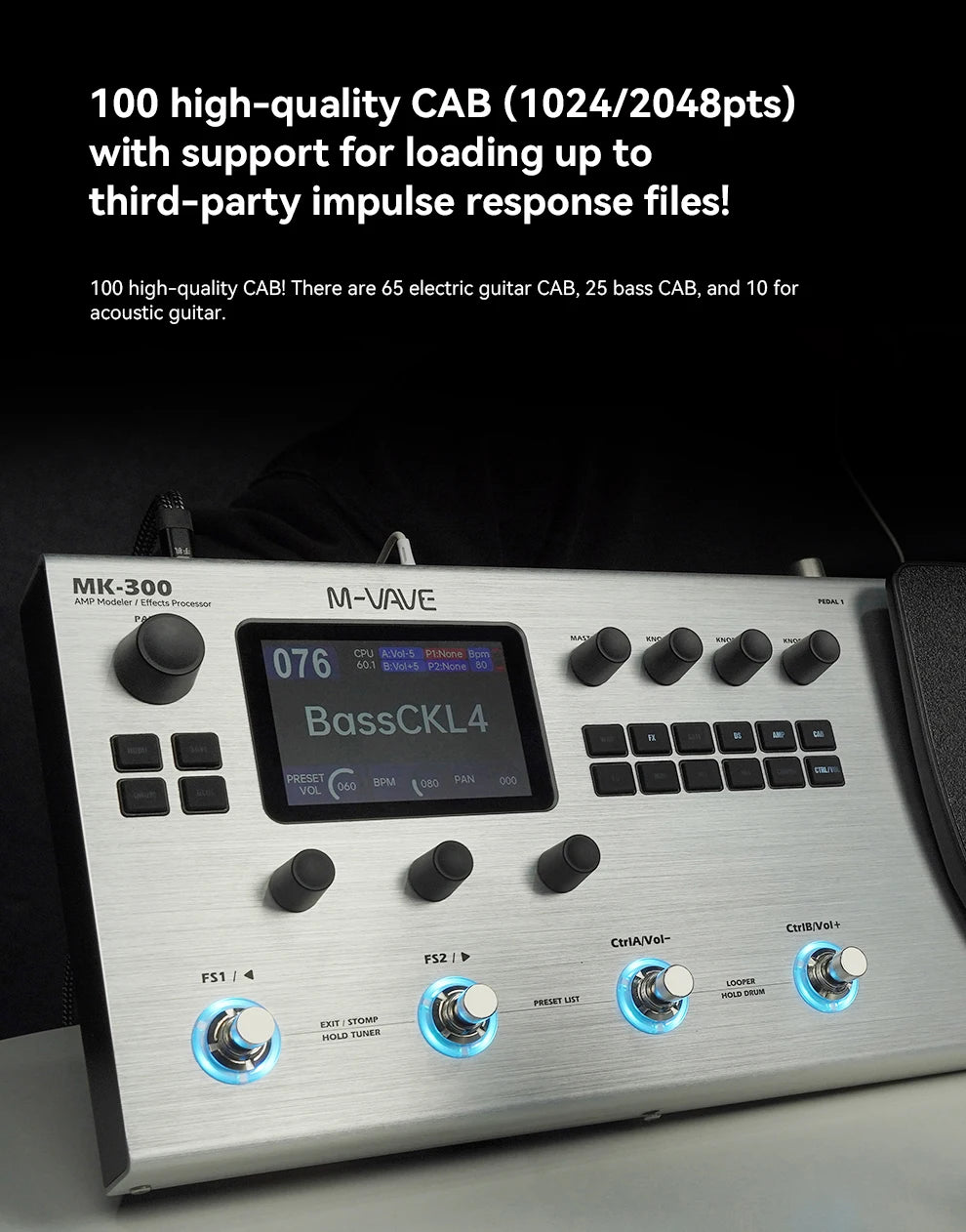 M-VAVE MK300 Electric Guitar with Multiple Effects Pedals, 150s STEREO LOOPER, 128AMP/360FX/10H Battery Life