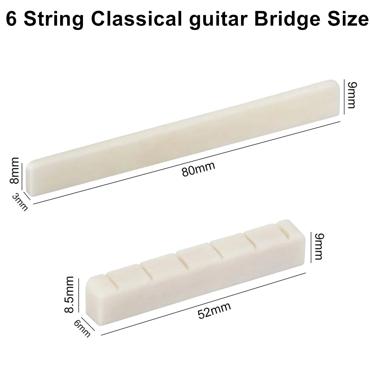 Miwayer 1 Pair 6-12 String Acoustic Classical Guitar Bone Bridge Multiple Saddle and Nut Made of Real Bone
