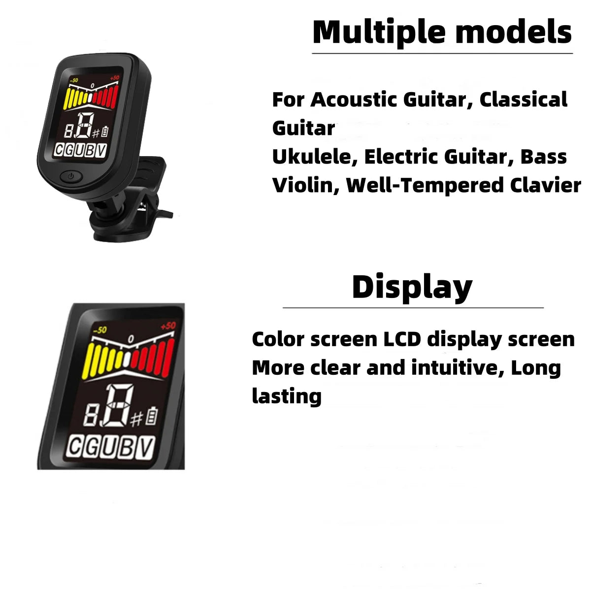 Guitar Tuner For All Instruments Clip on Electronic Tuner for Guitar Bass Ukulele Violin Mandolin Banjo
