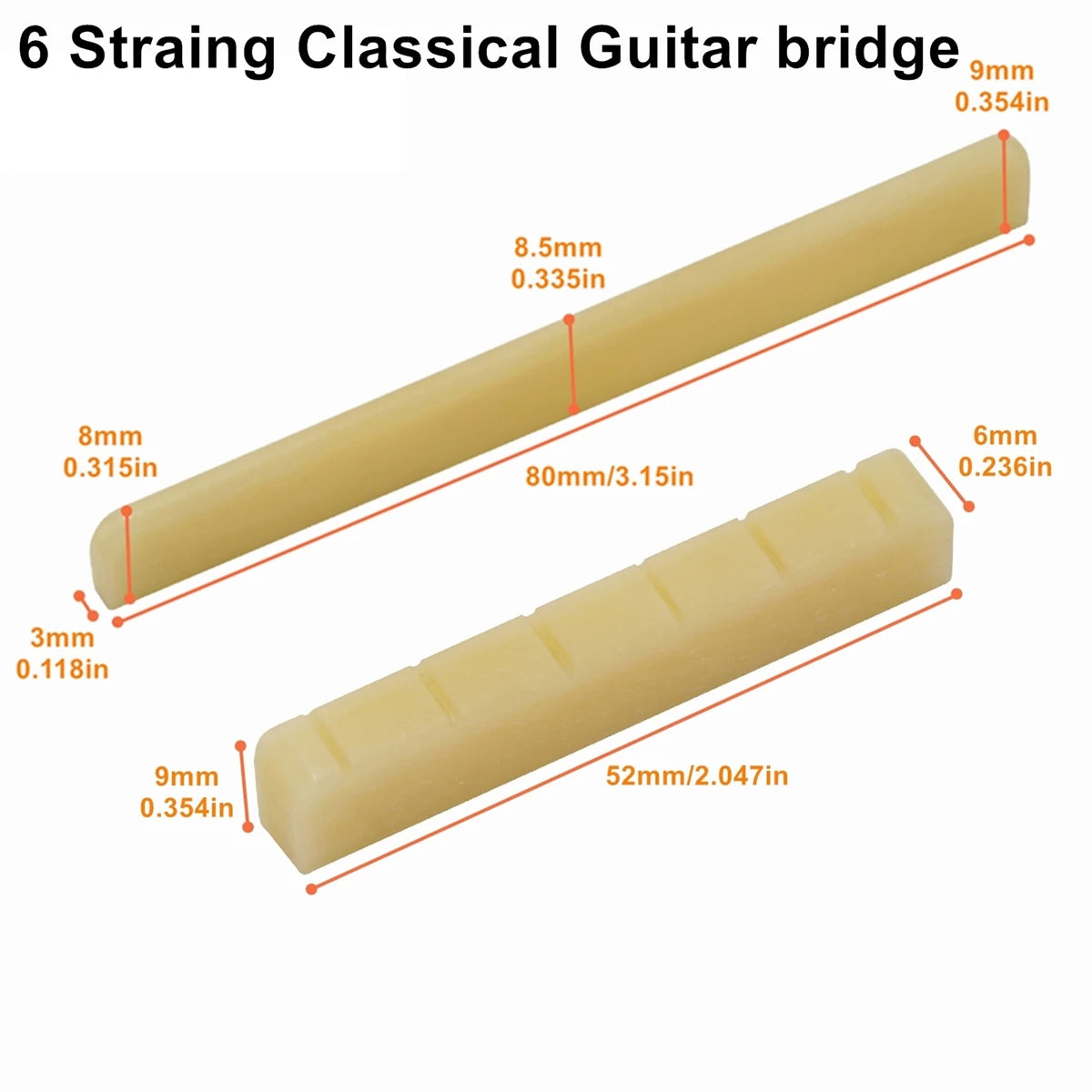Guitar Bridge 1pairs 6/12 String Acoustic, Classical, YMH Real Bone Guitar Nut Saddle, Unbleached and White, Made of Bovine Bone