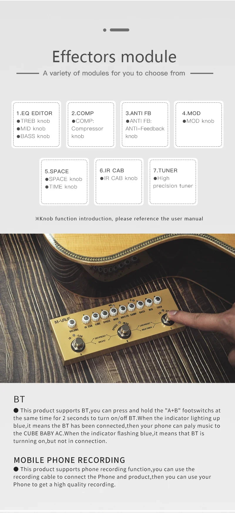 M-VAVE Cube BABY Multi Effects Pedal for Electric Acoustic Guitar Recording Audio Interface Function Rechargeable Guitar Pedal