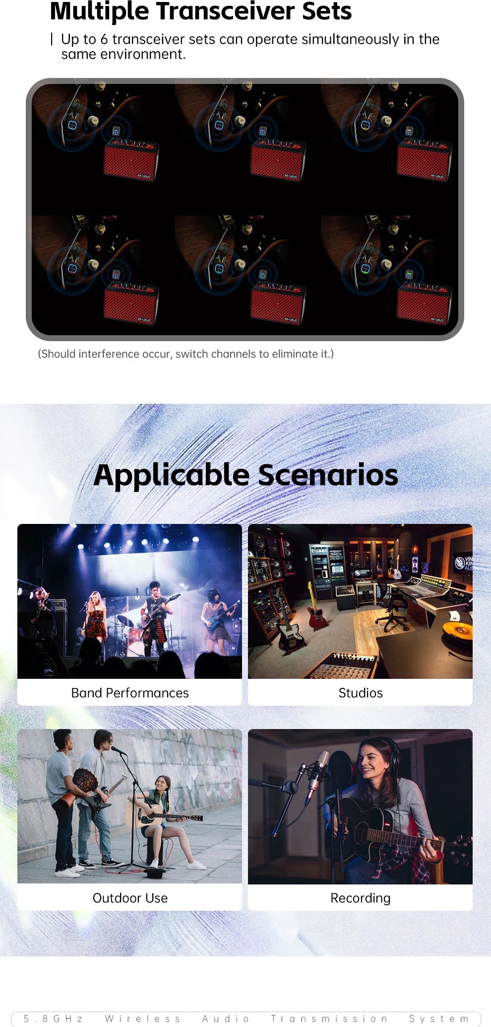 M-VAVE SWS11 Wireless Guitar System 5.8GHz Digital Wireless Guitar Transmitter and Receiver with Portable Charging Case ﻿