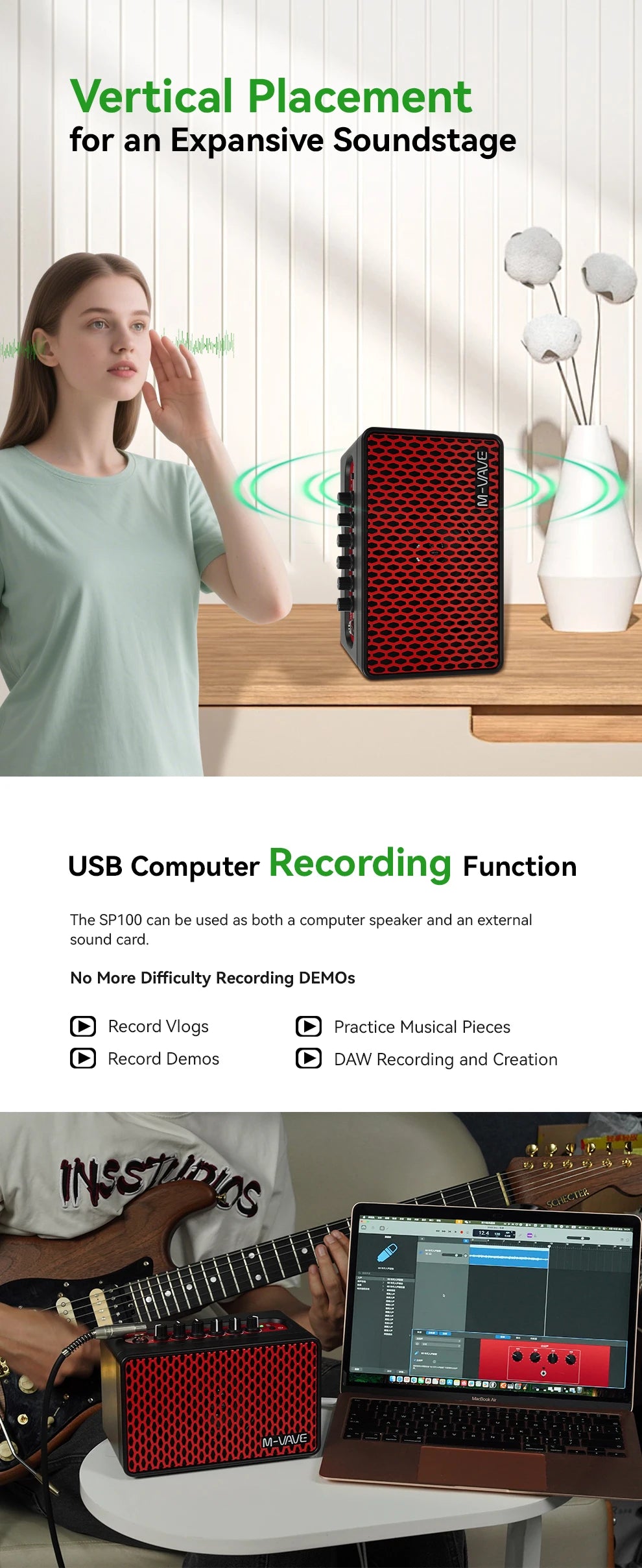 M-VAVE SP100 Speaker 10W Electric Guitar Speaker Built-in Box Head Box Simulates Outdoor Performance Portable Mini Speaker Gifts