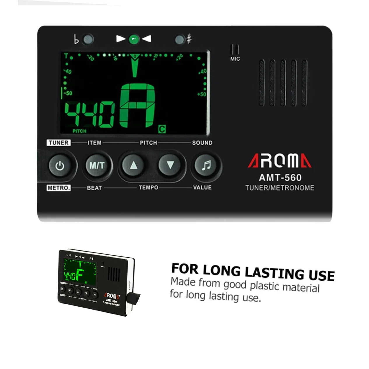 Aroma AMT-560 3 in 1 Electric Guitar Metronome Tuner Built-in Mic w/ Pickup Cable 6.3mm for Guitar Chromatic Bass Violin Ukulele