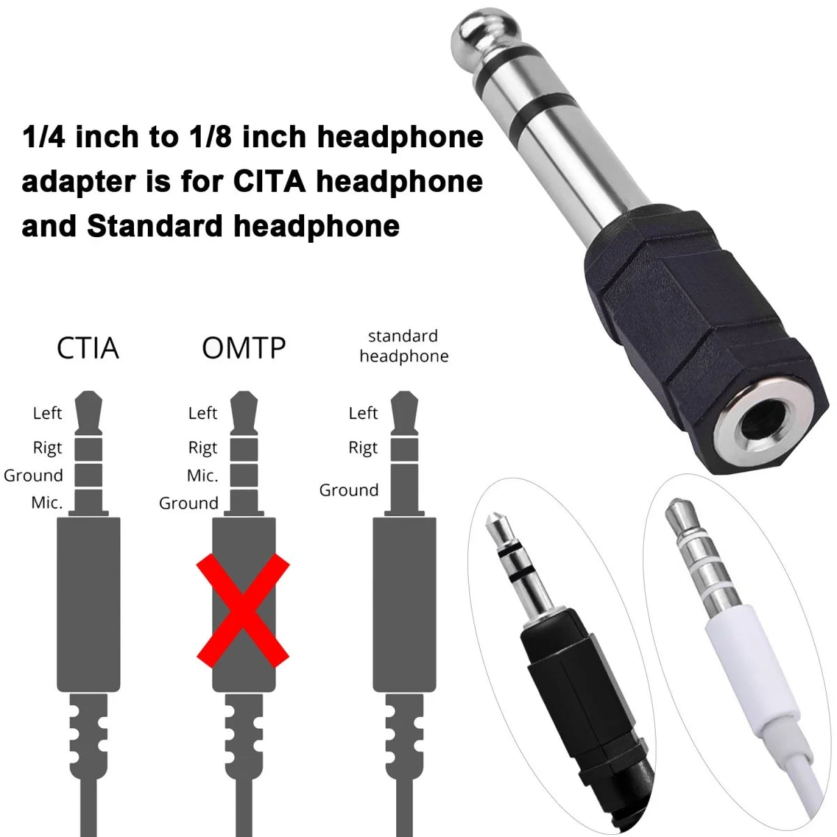 Miwayer 3.5mm Female To 6.35mm(1/4 inch) Male Stereo Headphone Audio Adaptor/Microphone Plug Jack Adapter Converter