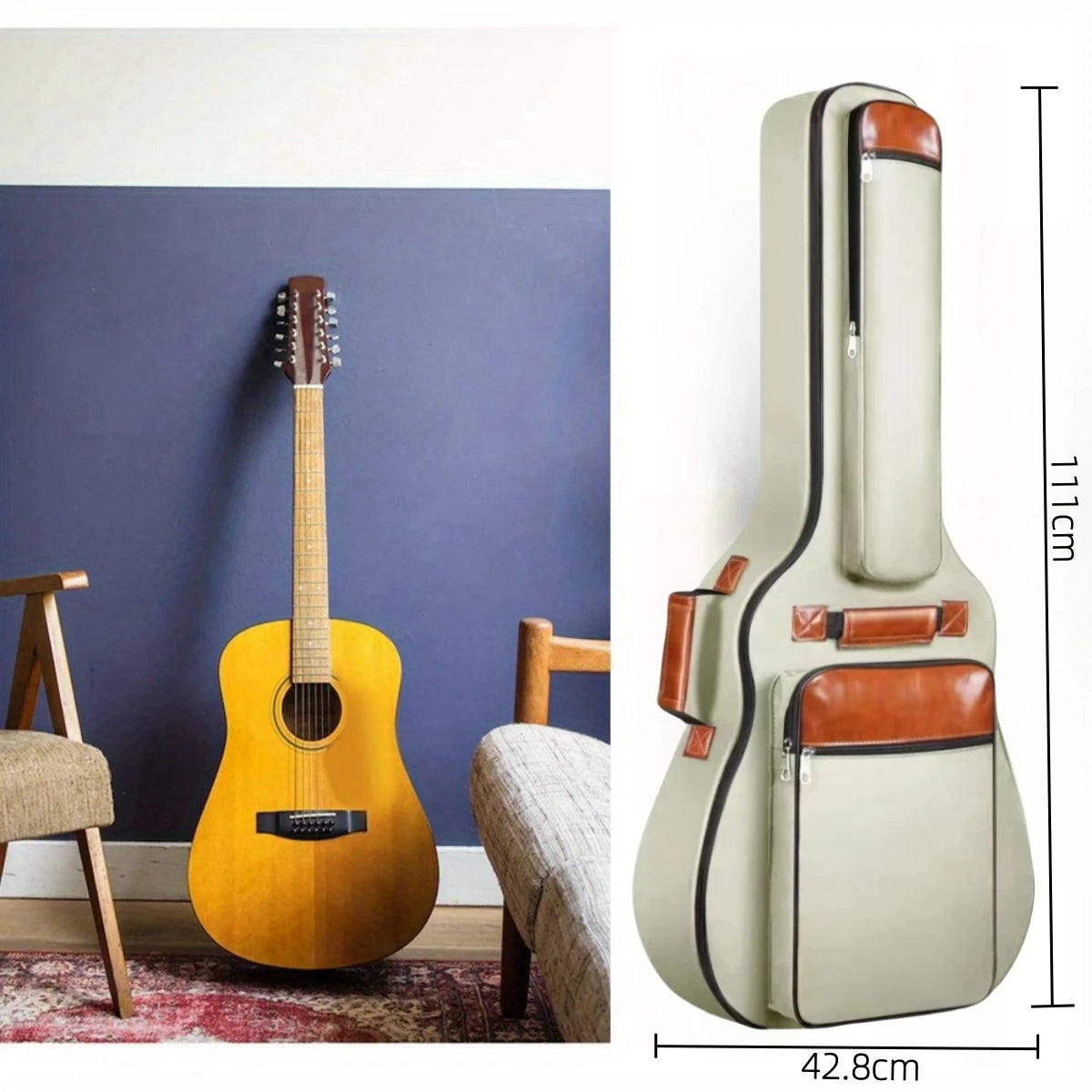 Miwayer Acoustic Guitar Bag 41 Inch Thickened Waterproof Oxford Nylon Double Straps Cotton Padded Guitar Case Gig Backpack