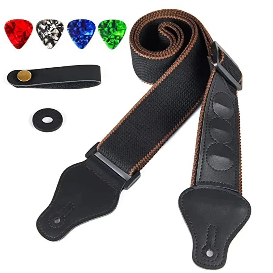 10pcs Guitar Shoulder Strap, Black and White Squares Pattern Adjustable Guitar Shoulder Strap Includes 5 Guitar Picks and 1 Hold