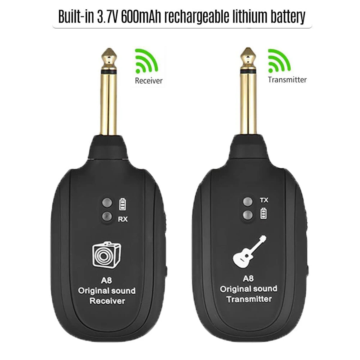 Miwayer A8 Wireless Guitar System Built in 4 Channels Wireless Guitar Transmitter Receiver for Electric Guitar Bass Violin