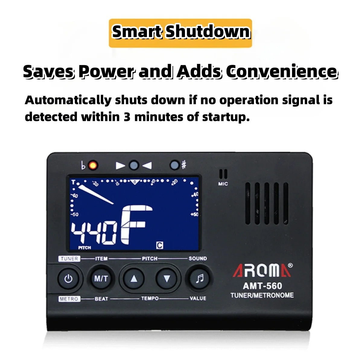 Aroma AMT-560 3 in 1 Electric Guitar Metronome Tuner Built-in Mic w/ Pickup Cable 6.3mm for Guitar Chromatic Bass Violin Ukulele