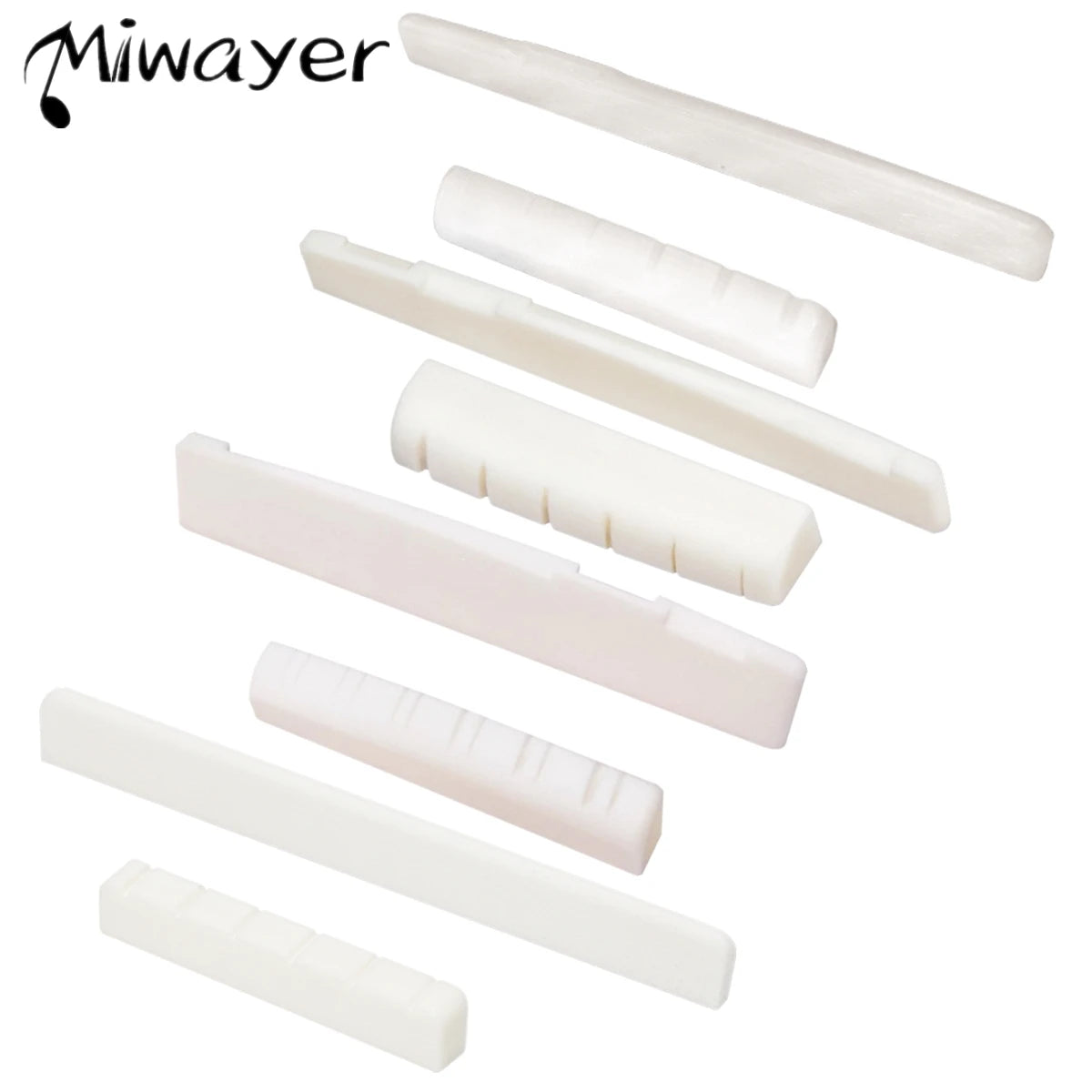 Miwayer 1 Pair 6-12 String Acoustic Classical Guitar Bone Bridge Multiple Saddle and Nut Made of Real Bone