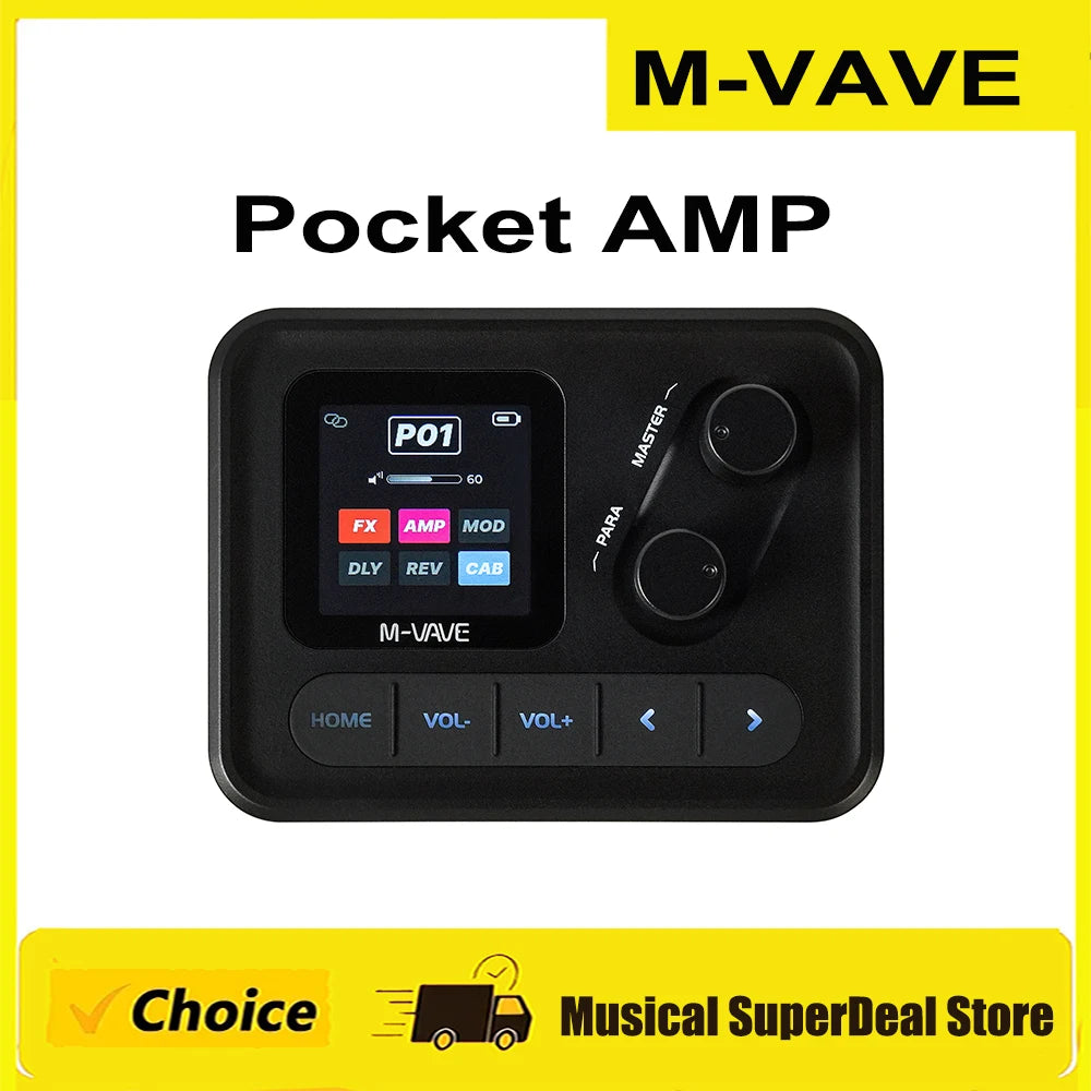 M-VAVE Pocket AMP Mini Guitar Bass Amp 1.54 LCD Color Screen 1450mAh Custom Multi-Function APP Control Desktop Effects Processor