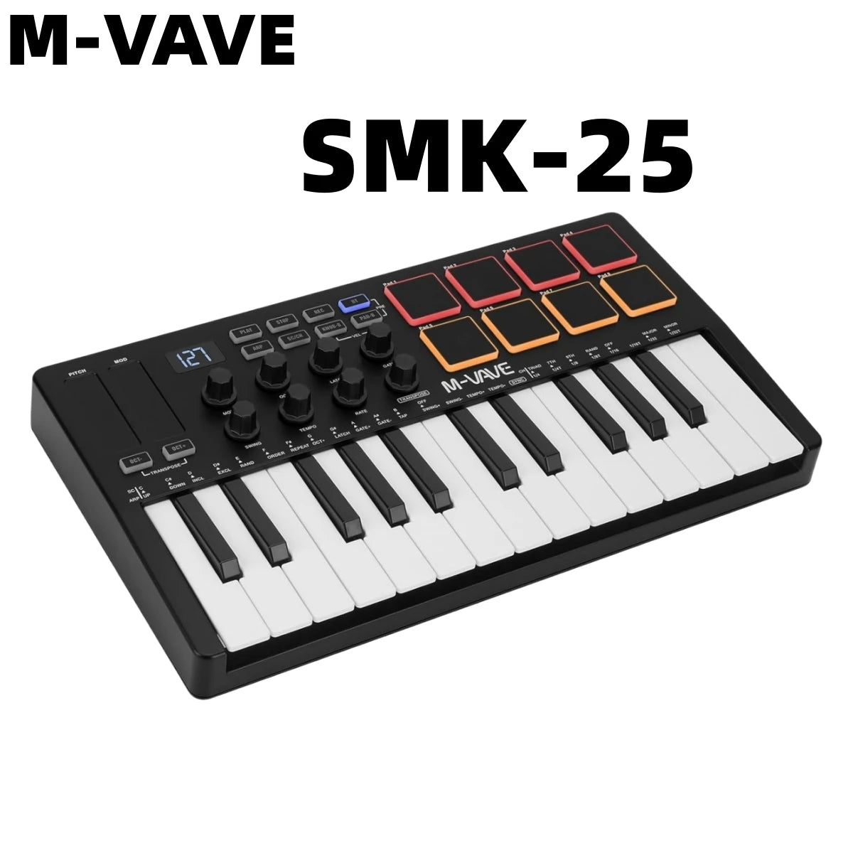 M-VAVE SMK-25 II MIDI Pad Controller Keyboard USB Mini 25 Key,16 RGB Drum Pads,8 Knobs and Music Production,Software Included