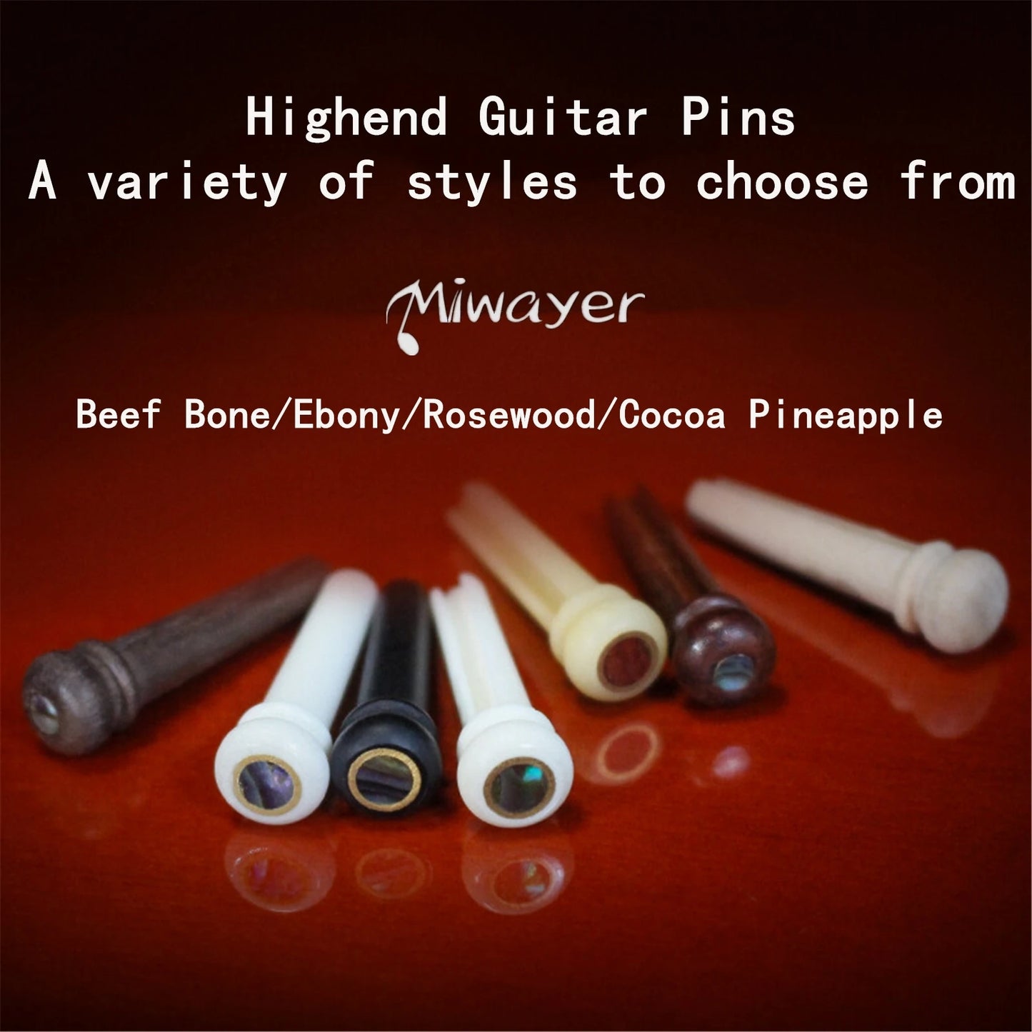 Miwayer Acoustic Guitar Bridge Pins of Various Styles 6pcs , Cow Bone/Ebony/Cocoapolo Wood Guitar Fixed String Nails
