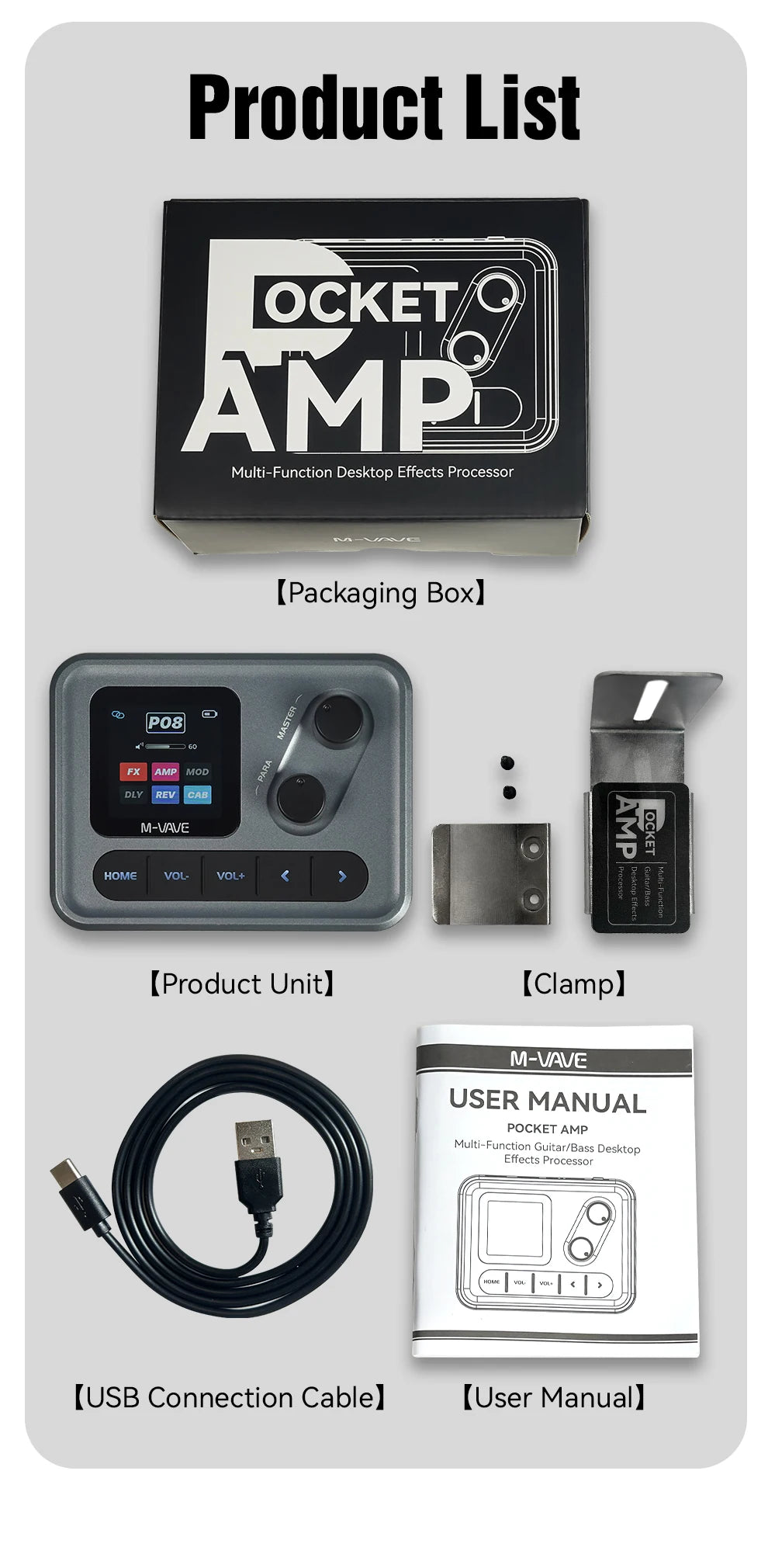M-VAVE POCKET AMP Mini Guitar Bass Amp 1.54" LCD Color Screen APP Control Multi-Function Desktop Effects Processor Pedal