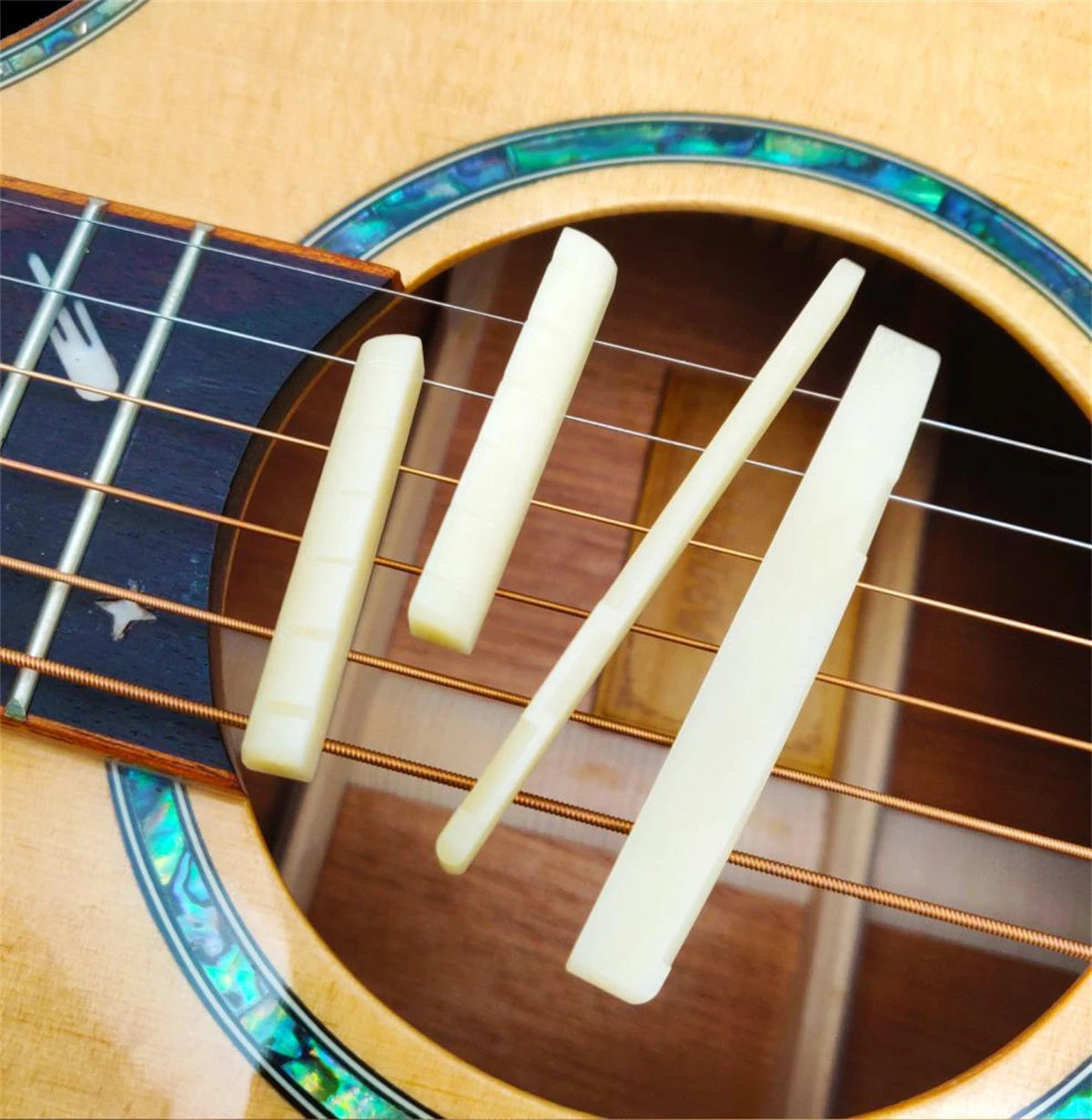 Miwayer 1 Pair 6-12 String Acoustic Classical Guitar Unbleached Bone Bridge Multiple Saddle and Nut Made of Real Bone