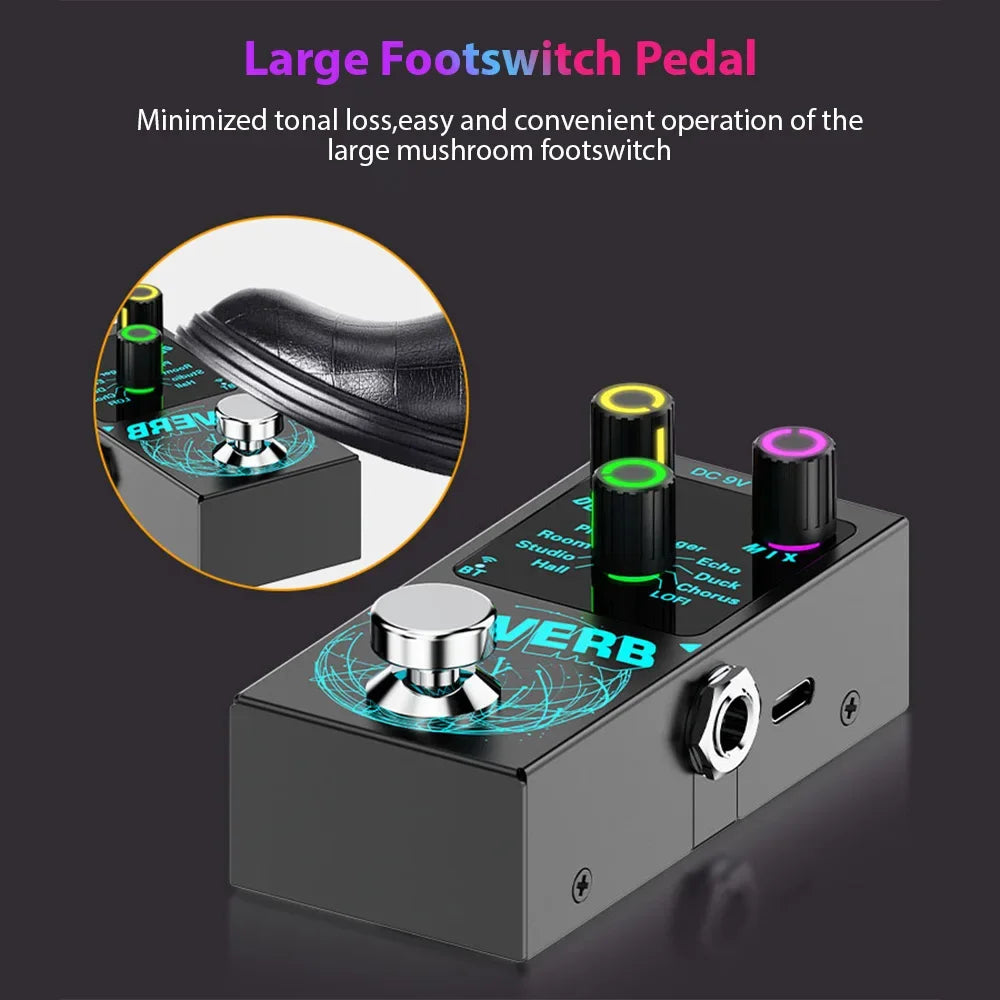 Guitar Effects Pedal Digital Reverb Guitar 9 Different Reverb Guitar Effect Pedal Wireless Accompaniment DECAY/MIX Luminous