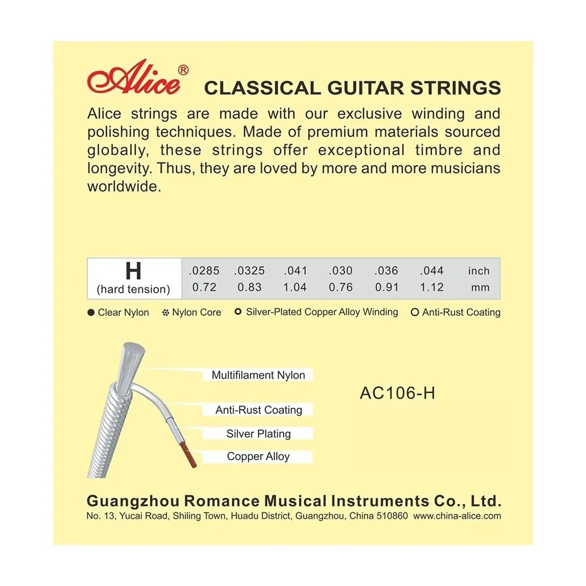 Alice Classical Guitar Strings 6 Pcs/Set Nylon Fiber Strings For Guitar Classical Musical Instruments Guitar Parts A106/107C-N