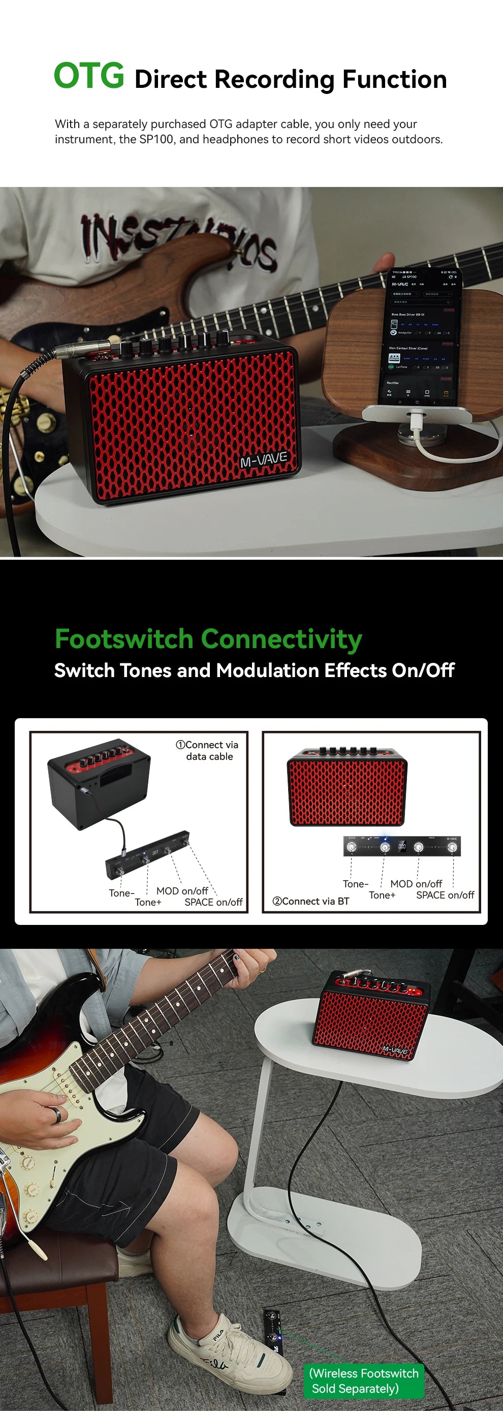 M-VAVE SP100 Speaker 10W Electric Guitar Speaker Built-in Box Head Box Simulates Outdoor Performance Portable Mini Speaker Gifts