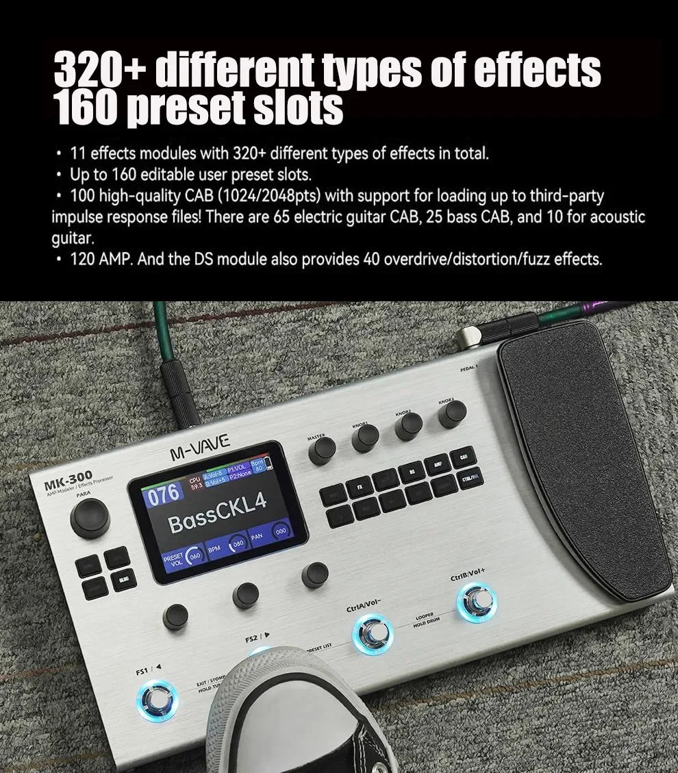M-VAVE MK300 Electric Guitar with Multiple Effects Pedals, 150s STEREO LOOPER, 128AMP/360FX/10H Battery Life