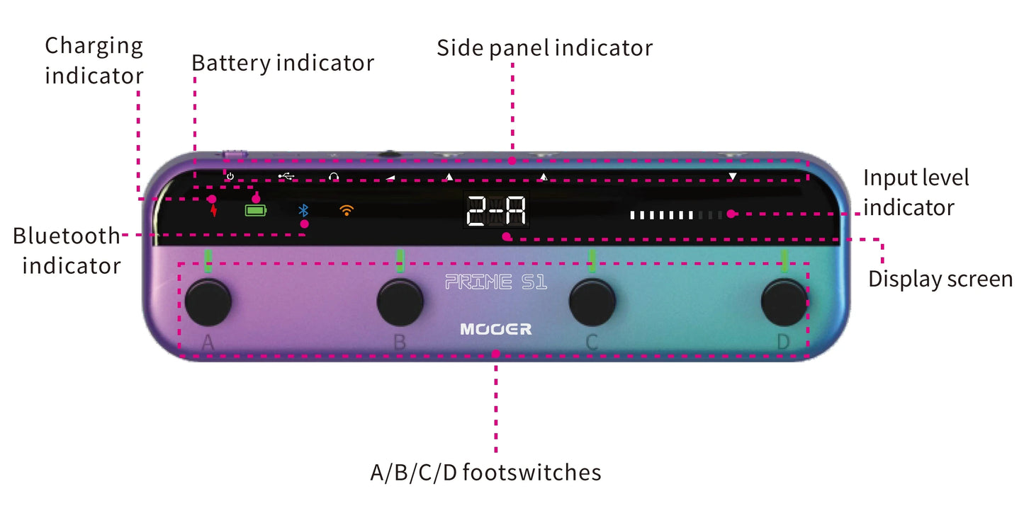 MOOER Guitar Pedal Prime S1 Effectors with 128 Guitar Effects Drum Machine Tuner LOOPER Support Bluetooth Built-in Bat