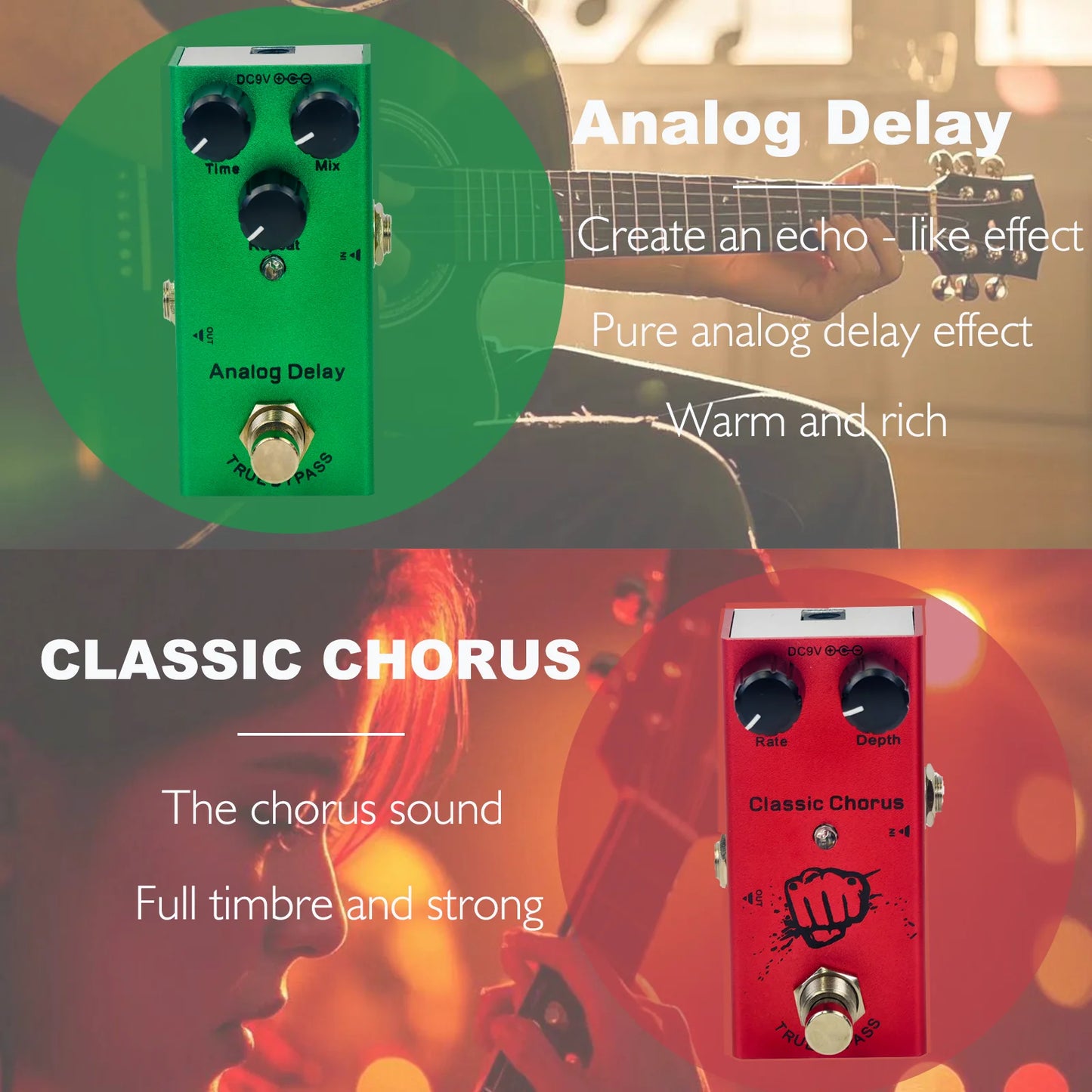 Mini Electric Guitar Effect Pedal Overdrive/Distortion Crunch/US Dream/Chorus/Vintage Phase/Digital Delay/Tremolo