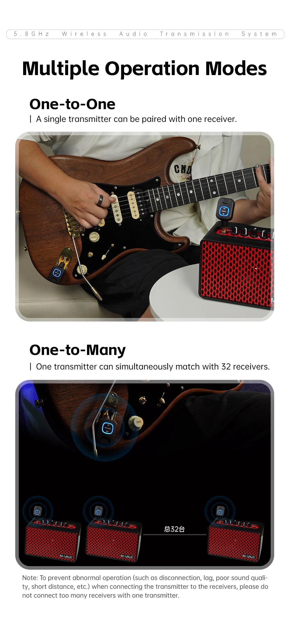 M-VAVE SWS11 Wireless Guitar System 5.8GHz Digital Wireless Guitar Transmitter and Receiver with Portable Charging Case ﻿
