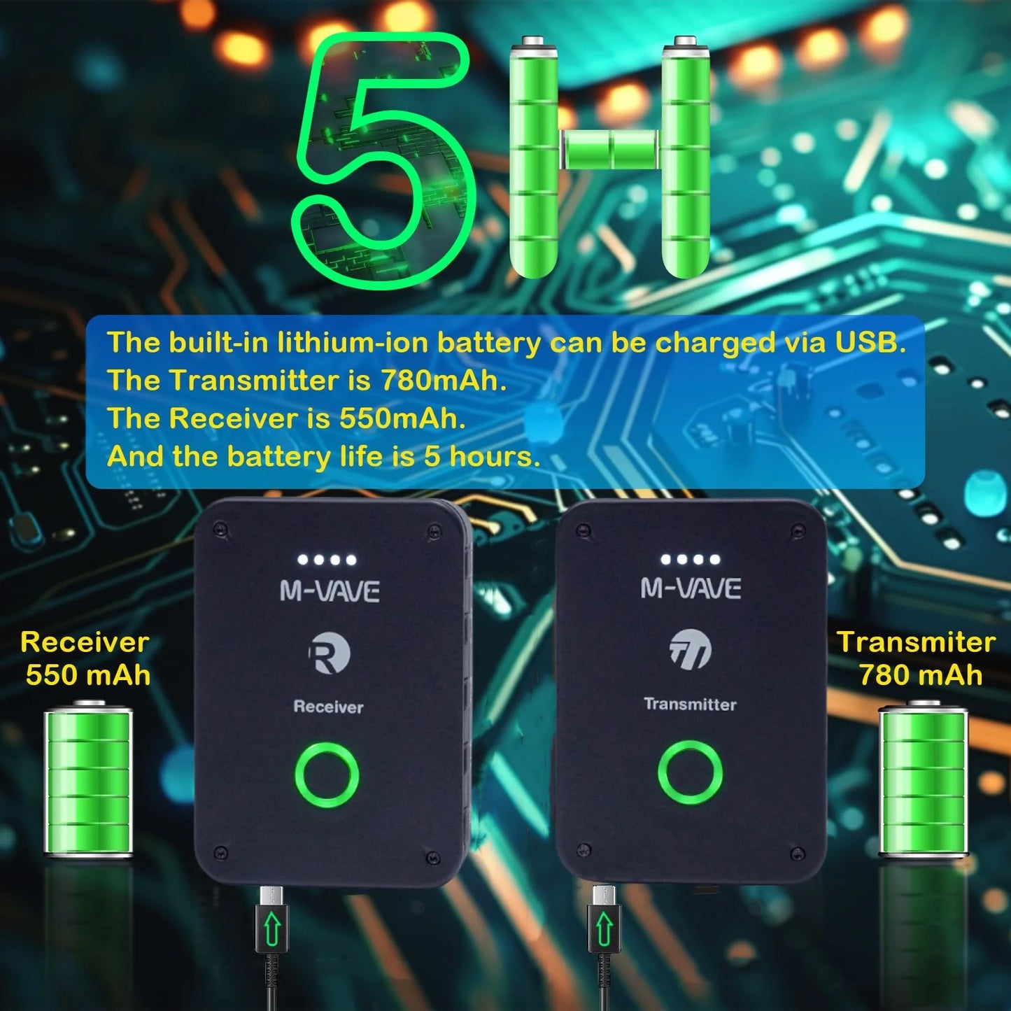 M-VAVE WP-9 2.4G Wireless System Earphone Monitor Transmission System Rechargeable Transmitter Receiver Mono Recording Function