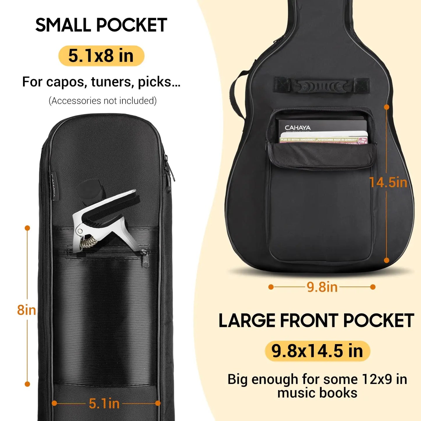Acoustic Guitar Gig Bag 41 Inch 0.25 Inch Sponge Padding Water Resistent Dual Adjustable Shoulder Strap Guitar Case