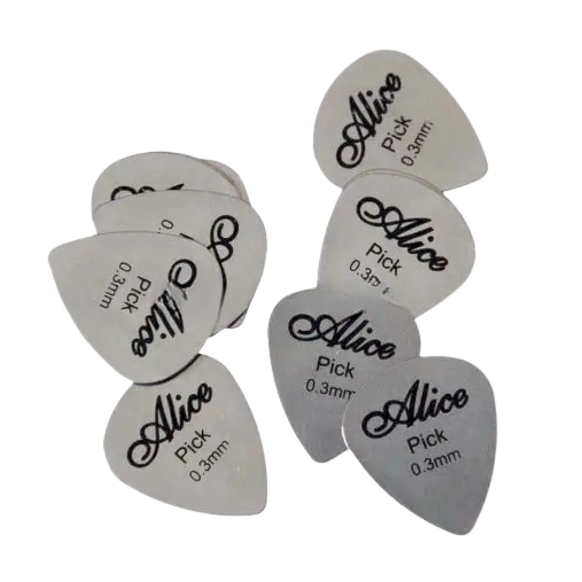 Alice 10Pcs Metal Guitar Pick 0.3mm Thin Durable Silver Color Professional Bass Ukelele Guitar Picks Guitar Amplifier Bass Guita