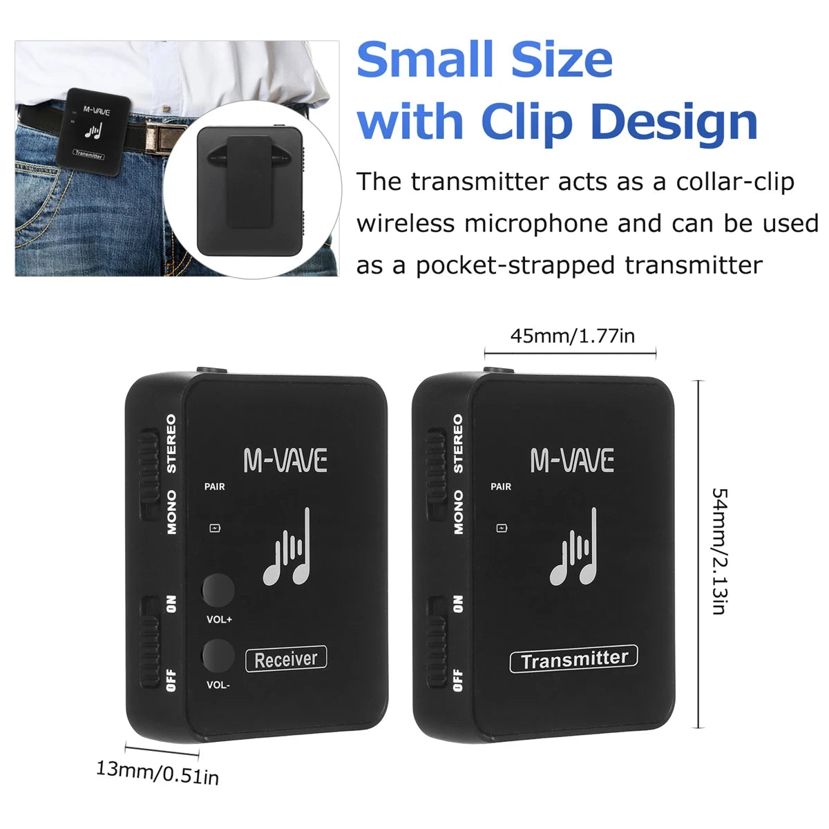 M-VAVE WP-9 2.4G Wireless System Earphone Monitor Transmission System Rechargeable Transmitter Receiver Mono Recording Function