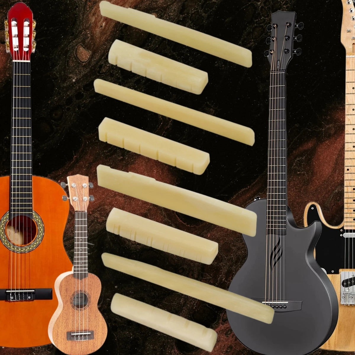 Miwayer 1 Pair 6-12 String Acoustic Classical Guitar Unbleached Bone Bridge Multiple Saddle and Nut Made of Real Bone