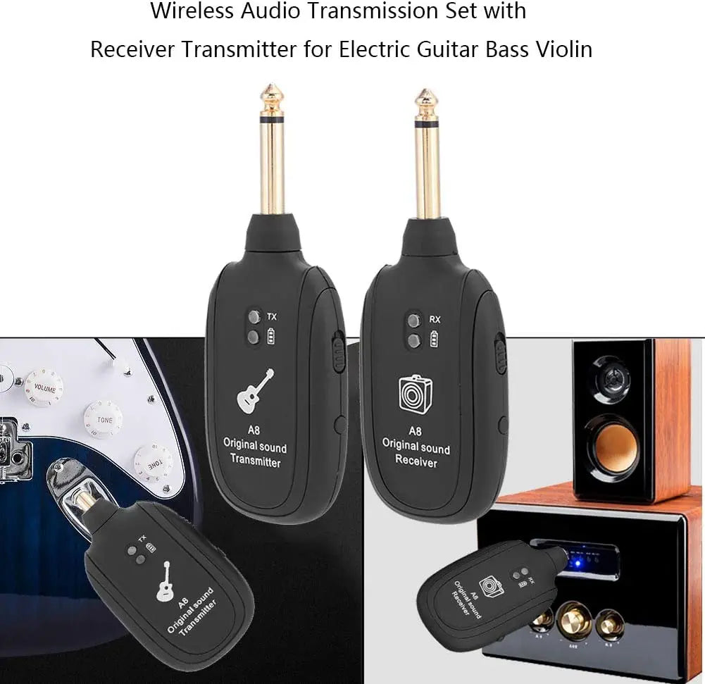 Miwayer A8 Wireless Guitar System Built in 4 Channels Wireless Guitar Transmitter Receiver for Electric Guitar Bass Violin