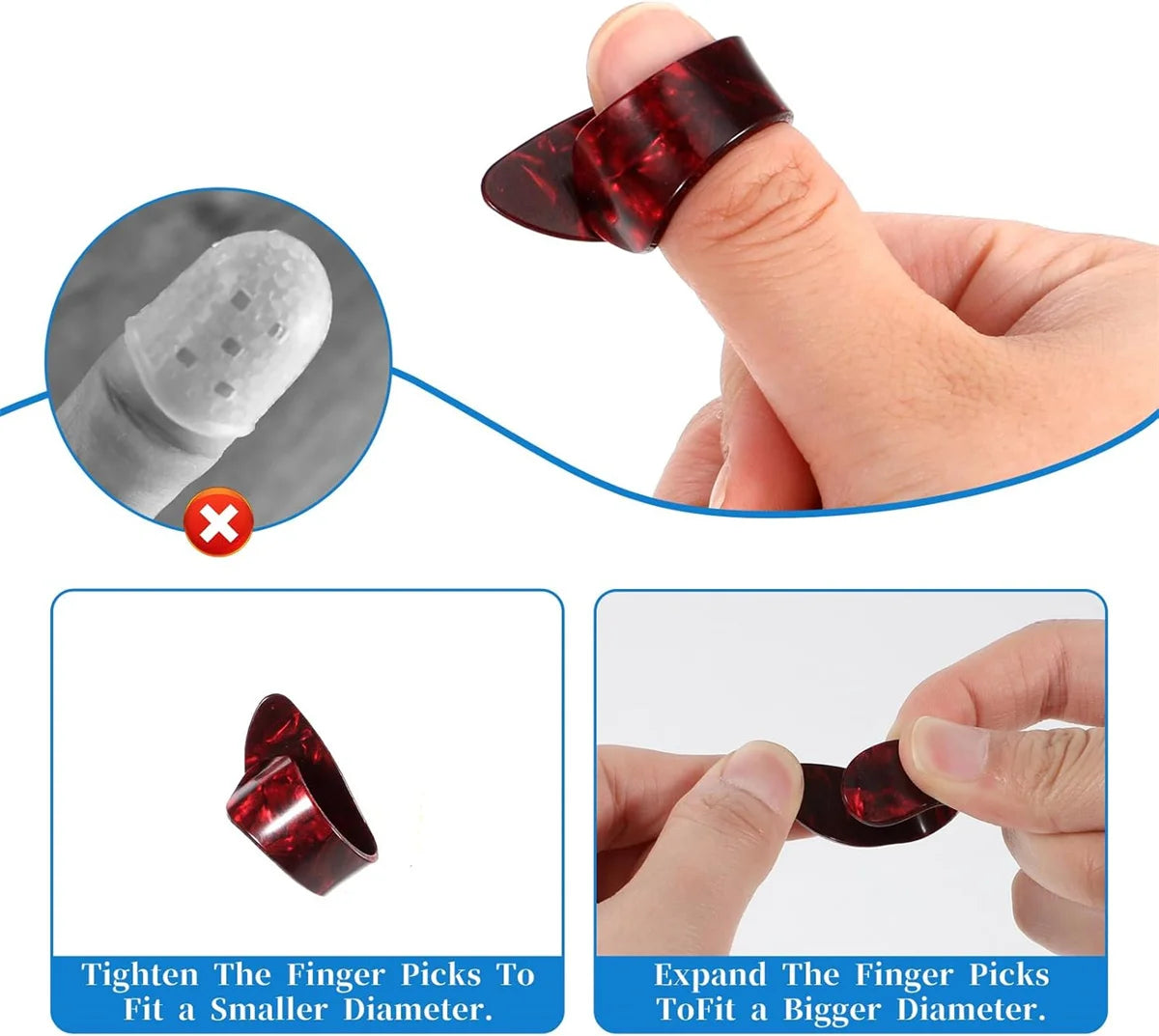 Guitar Picks 4pcs Celluloid Plectrums Thumb Finger Picks for Electric Guitar Acoustic Guitar Ukulele Bass