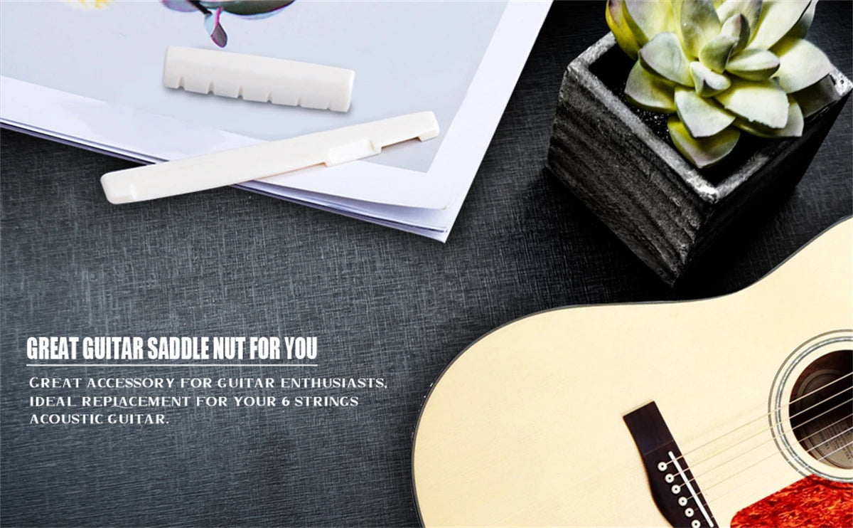 Guitar Bridge 1pairs 6/12 String Acoustic, Classical, YMH Real Bone Guitar Nut Saddle, Unbleached and White, Made of Bovine Bone