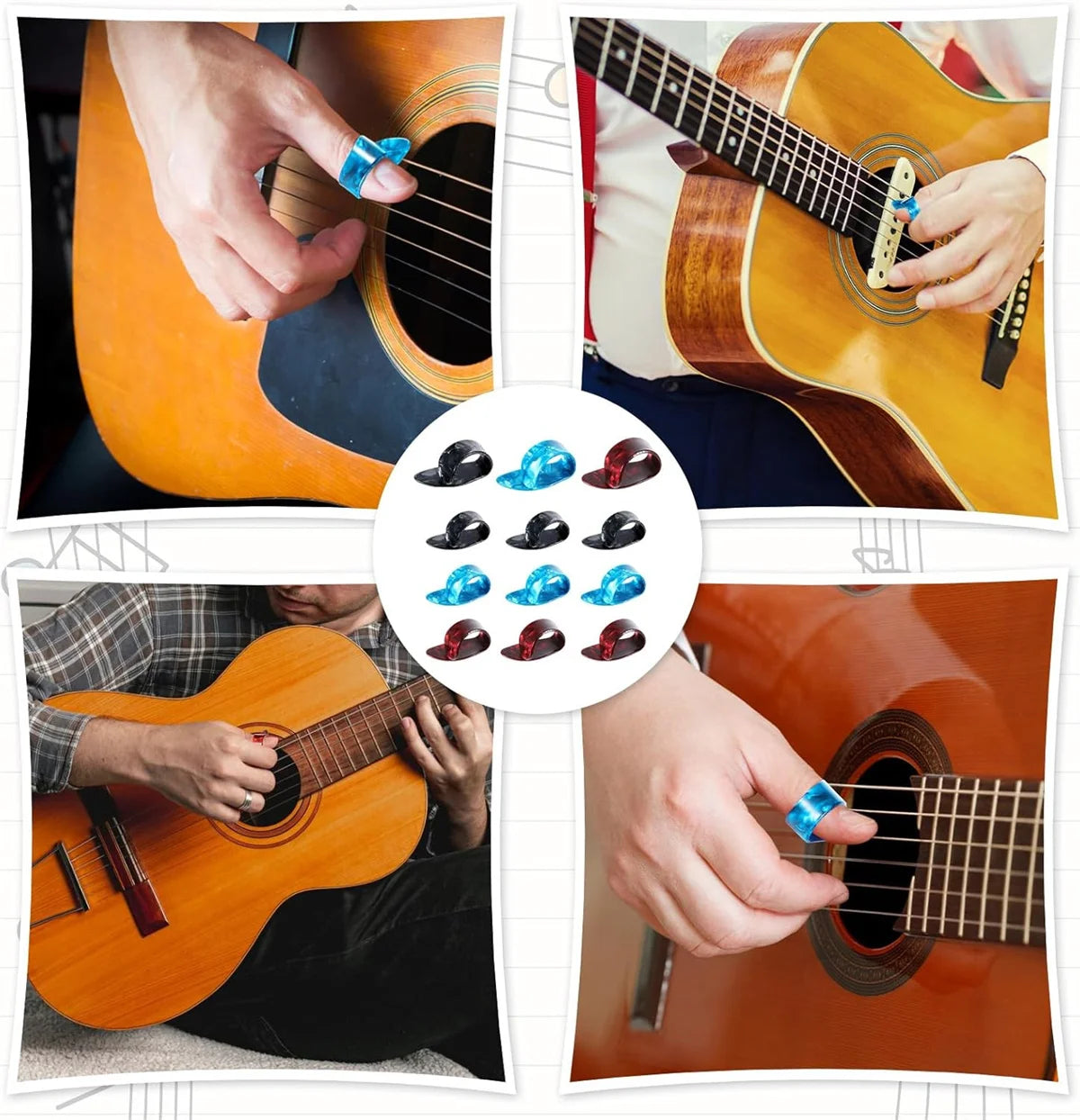 Guitar Picks 4pcs Celluloid Plectrums Thumb Finger Picks for Electric Guitar Acoustic Guitar Ukulele Bass