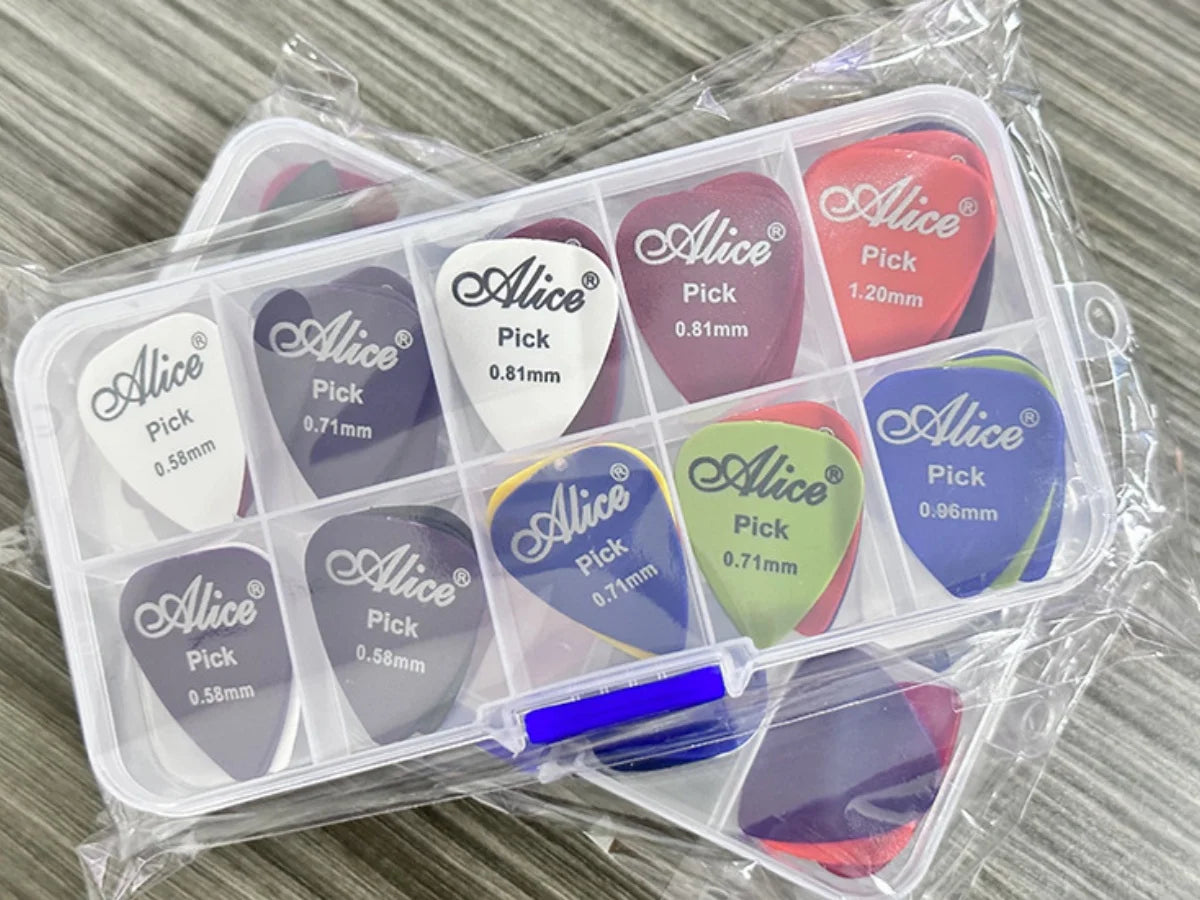 Alice Guitar Pick 24/50/100 Pieces Mixed ABS Premium Matte Anti-Skid Guitar Pick w/ Pick Box /for Acoustic Electric/Bass/Ukulele