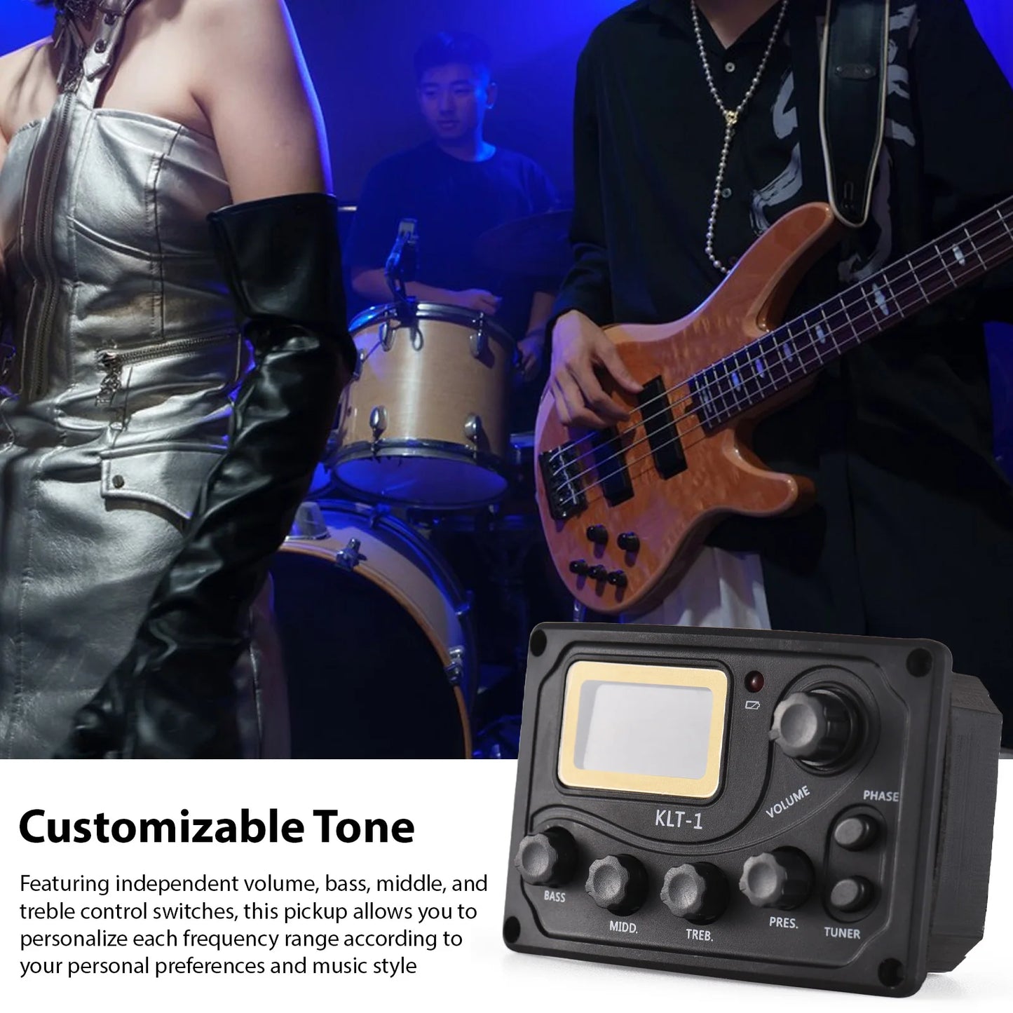 Acoustic Guitar Pickup Folk Classical Guitar Pickup Equalizer BASS/MIDDLE/TREBLE Pickup VOLUME/Pres/Tuner/Phase for WoodenGuitar