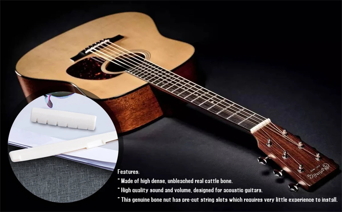 Guitar Bridge 1pairs 6/12 String Acoustic, Classical, YMH Real Bone Guitar Nut Saddle, Unbleached and White, Made of Bovine Bone
