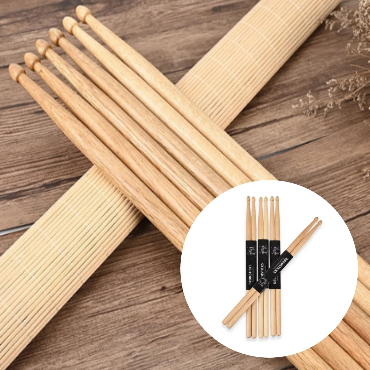 Miwayer 5A/7A Premium Maple Drumsticks Mallets  - Ideal for All Ages - Durable Practice Sticks - Elegant Log Color