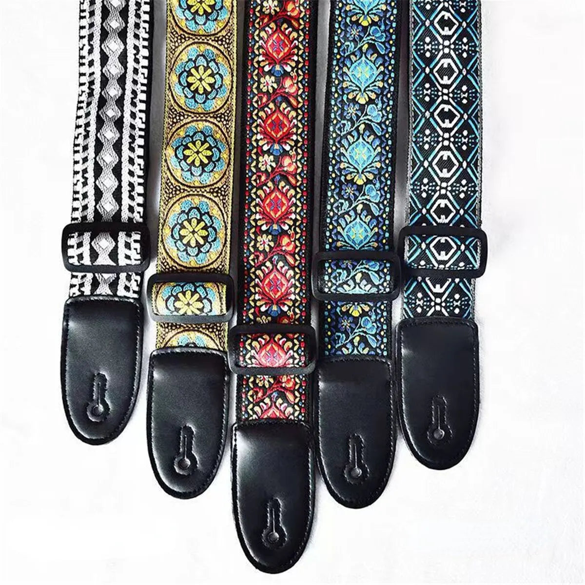 Embroidered Print Guitar Strap Vintage Ethnic Style Adjustable Strap for Folk Electric Guitar Bass Ukulele Guitar Accessories