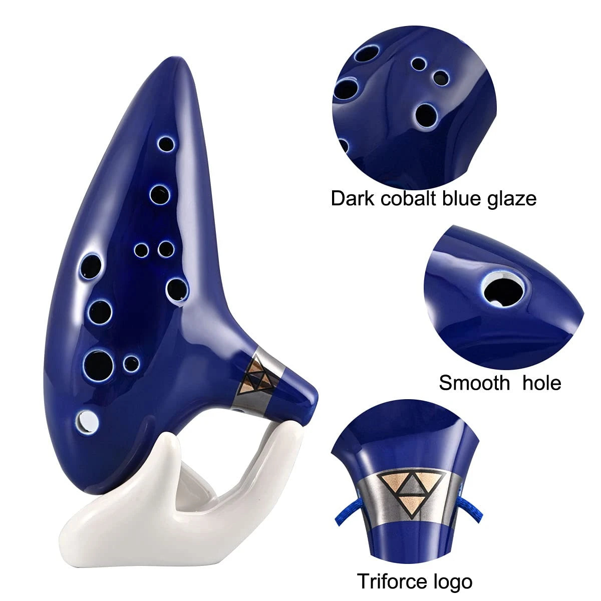 Ocarina,12 Tones Alto C Ceramic Ocarina Musical Instrument with Song Book Neck String Neck Cord Carry Bag, Blue
