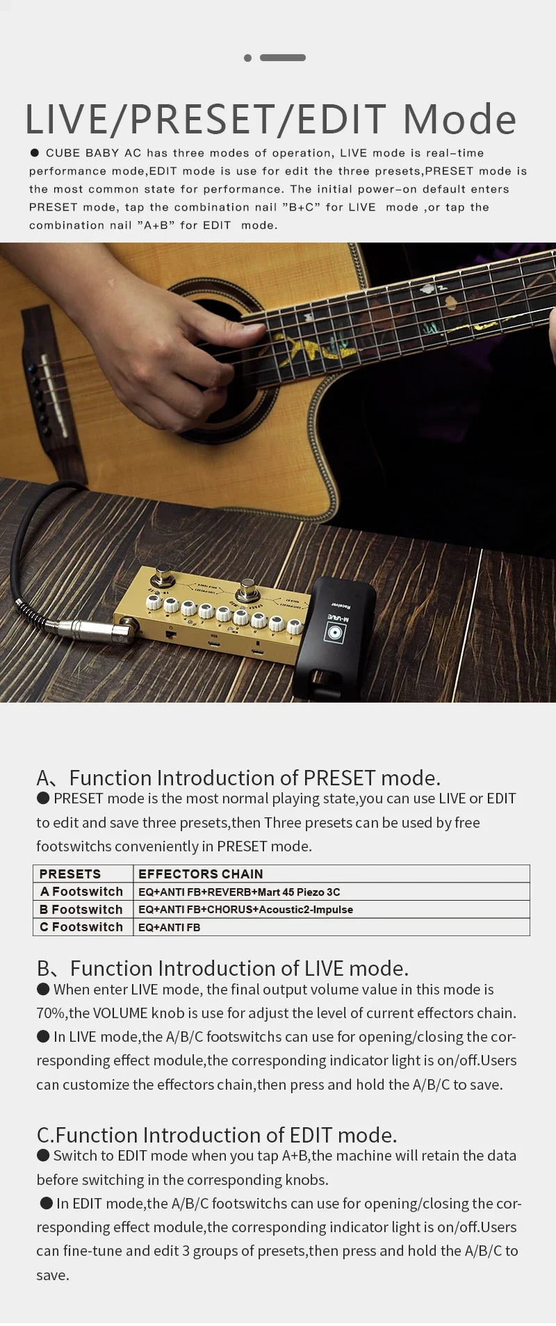 M-VAVE Cube BABY Multi Effects Pedal for Electric Acoustic Guitar Recording Audio Interface Function Rechargeable Guitar Pedal