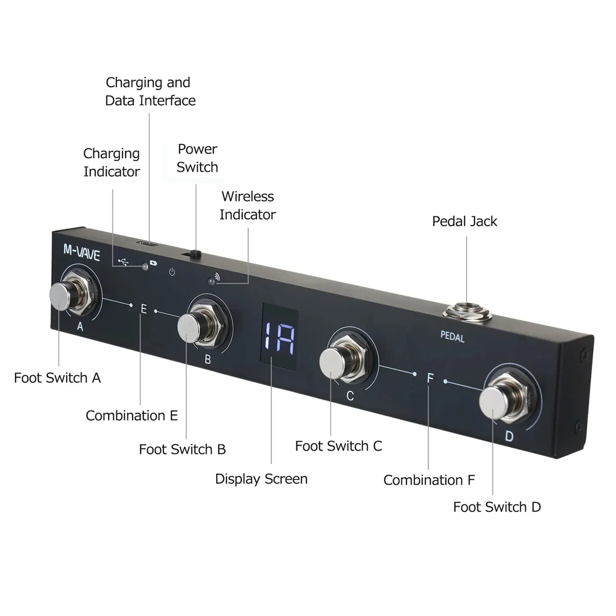 M-VAVE Chocolate Schokolade BT Rechargeable 4 Buttons MIDI Controller Pedal APP Control with Wireless Transmission System