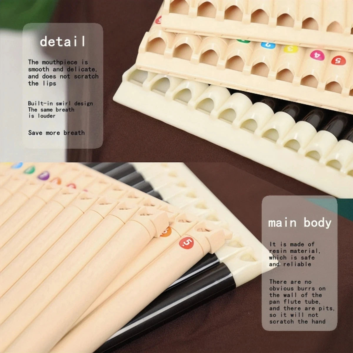 Miwayer Pan Flute 18 Pipes Eco-friendly Resin C Tone Easy Learn Pan Flute Pan Pipe Musical Instrument
