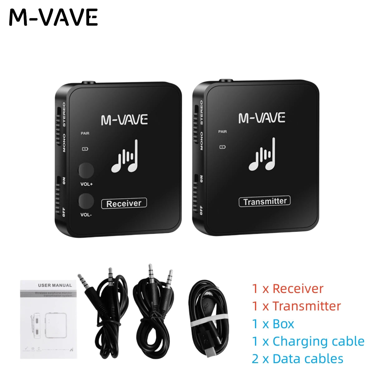 M-vave WP-10 2.4G Wireless System Earphone Monitor Transmission System Rechargeable Transmitter Receiver Mono Recording Function
