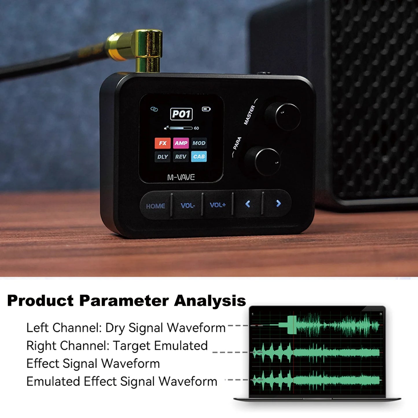M-VAVE Pocket AMP Mini Guitar Bass Amp 1.54 LCD Color Screen 1450mAh Custom Multi-Function APP Control Desktop Effects Processor