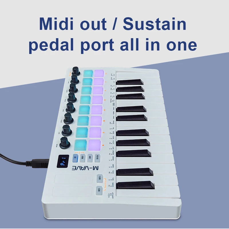 M-VAVE SMK-25 II MIDI Pad Controller Keyboard USB Mini 25 Key,16 RGB Drum Pads,8 Knobs and Music Production,Software Included