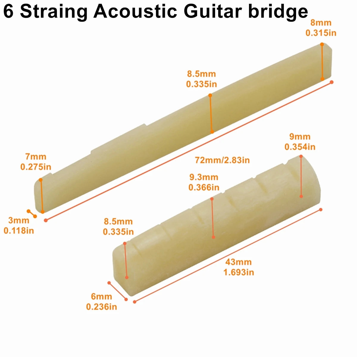 Guitar Bridge 1pairs 6/12 String Acoustic, Classical, YMH Real Bone Guitar Nut Saddle, Unbleached and White, Made of Bovine Bone